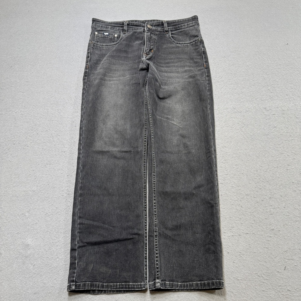 GAS Baggy Jeans Men's 34 Black Faded Denim Wide Leg High Rise Streetwear Grunge